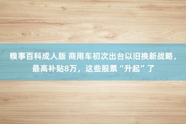 糗事百科成人版 商用车初次出台以旧换新战略，最高补贴8万，这些股票“升起”了