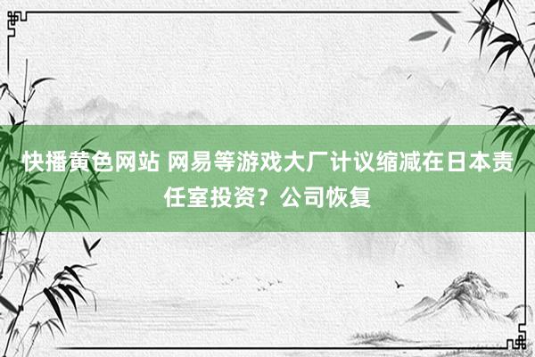 快播黄色网站 网易等游戏大厂计议缩减在日本责任室投资？公司恢复